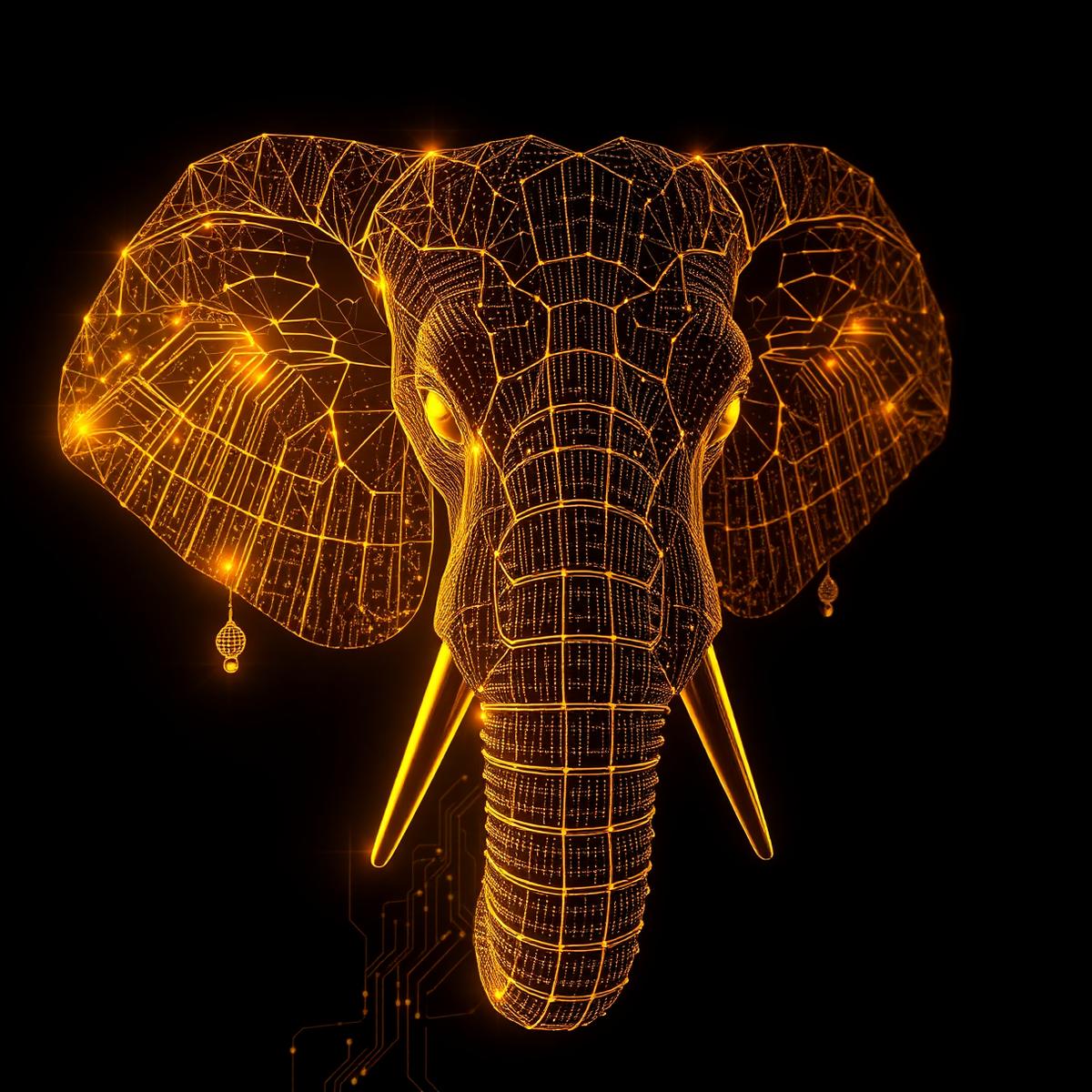 Golden AI elephant hologram — symbol of SlonPlus premium web automation